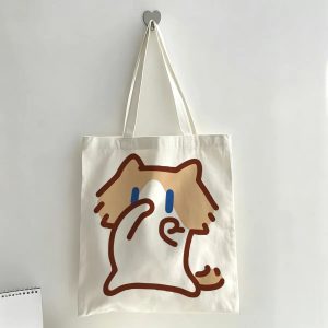 Monthly salary: Meow canvas bag, lightweight, lazy, funny, emoji bag, large capacity tote bag, cute, one shoulder canvas bag for class