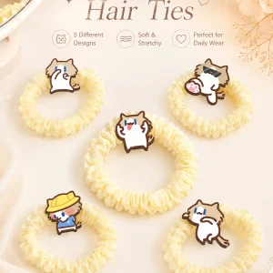 Cute Cartoon Cat Scrunchies, Soft Elastic Bubble Hair Ties 5 Styles Kawaii Hair Accessories for Girls Daily Use