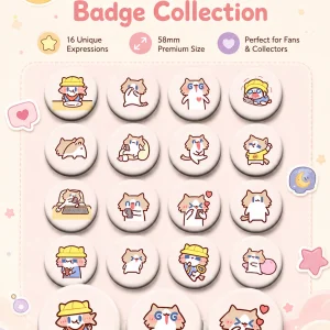 Cute Monthly Salary Cat Button Pins, 58mm Kawaii Cartoon Cat Badges Set, Anime Brooch Pins for Backpack Clothing Decor, Lovely Character Pins Gift for Girls