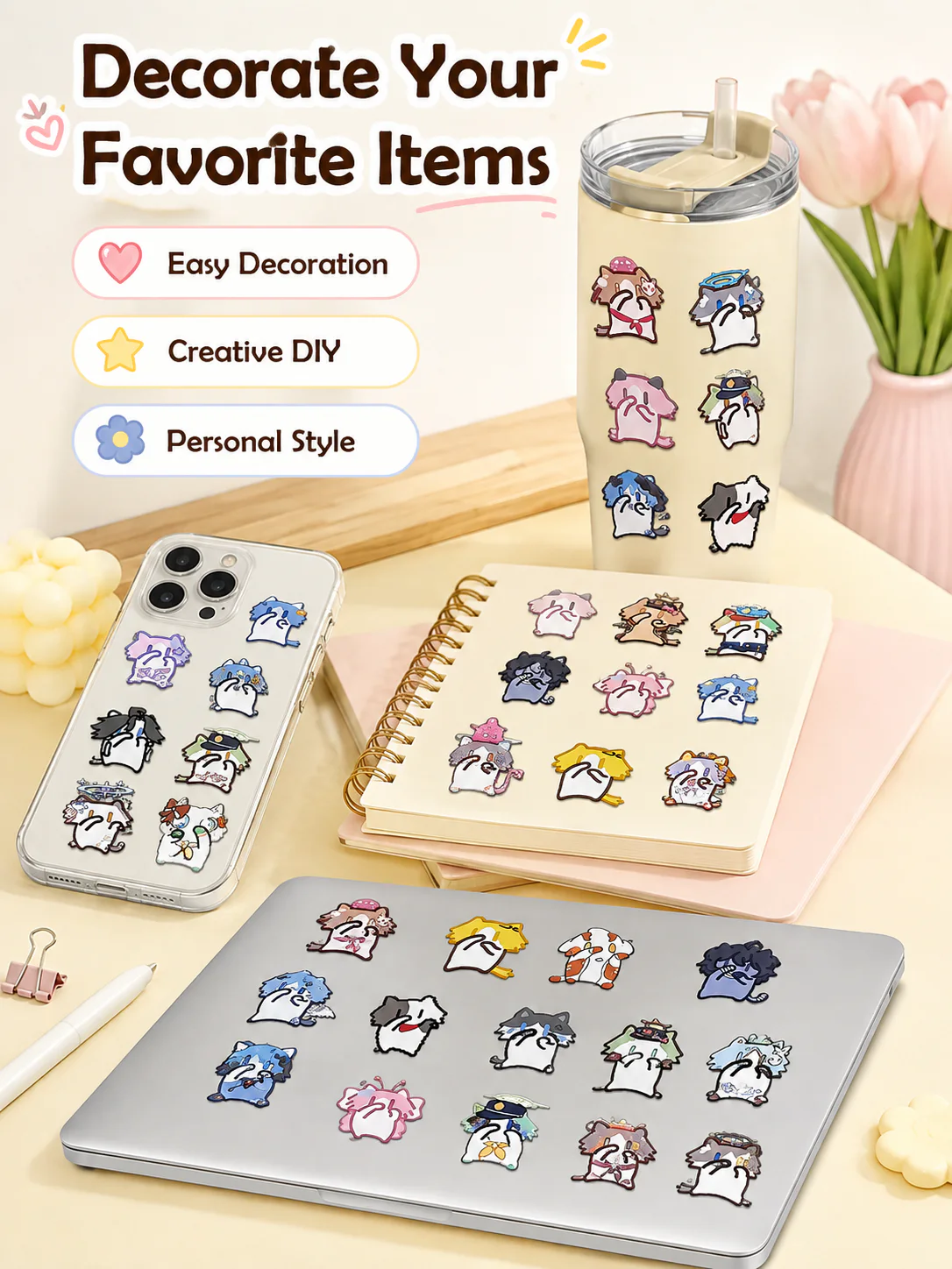 Cute Monthly Salary Cat Transfer Stickers, Kawaii Cartoon Cat Clear Waterproof Stickers, DIY Decorative Decals for Phone Case Water Bottle Laptop Journal