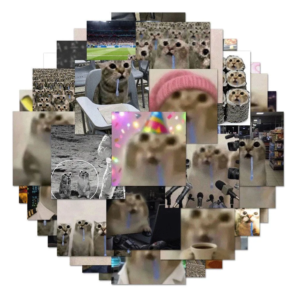 Abstract‑Style Drooling Cat Meme Stickers（1 set, 48 unique pieces）