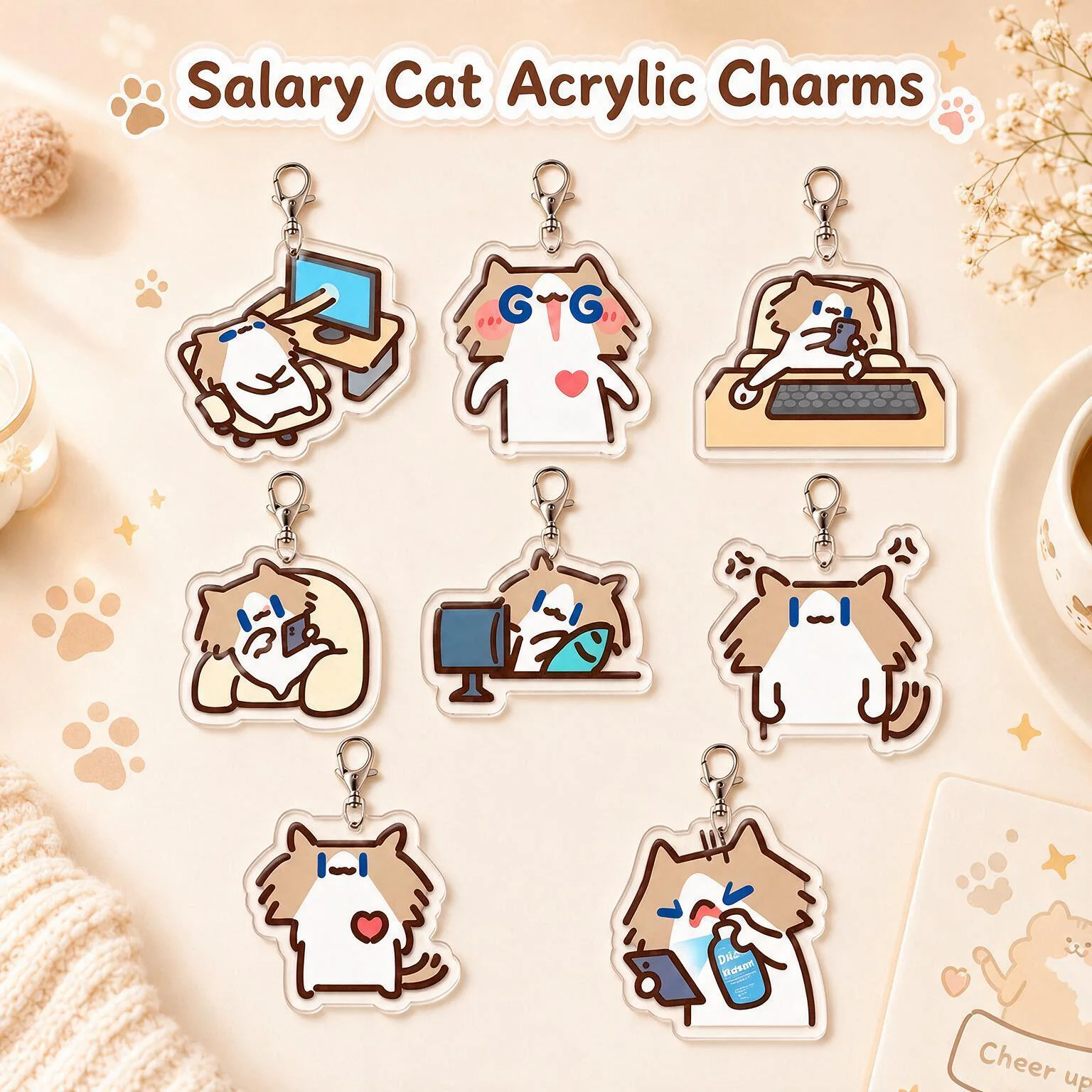 New Arrival Monthly‑Salary Cat Super‑Cute Ins‑Style Cartoon Couple Bag Charm Keychain
