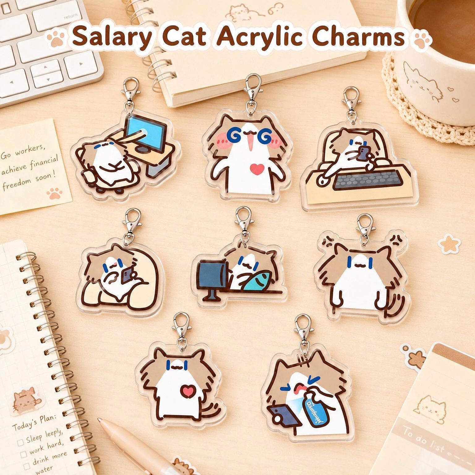 New Arrival Monthly‑Salary Cat Super‑Cute Ins‑Style Cartoon Couple Bag Charm Keychain