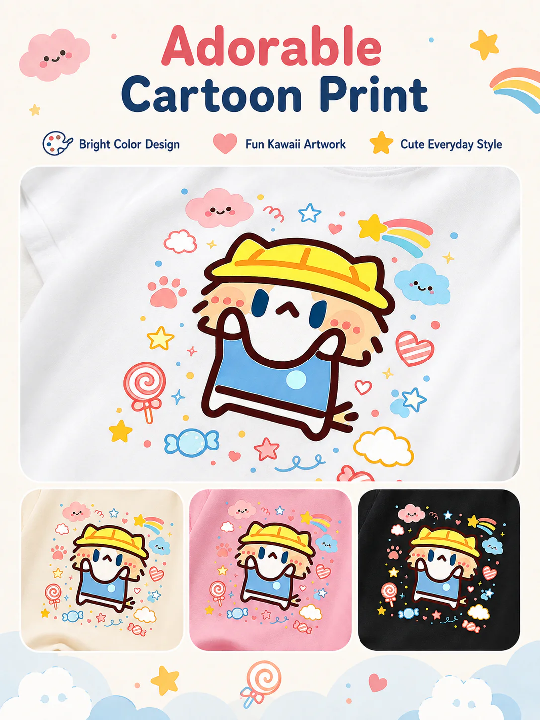 Cute Salary Cat Kids Cotton Short Sleeve T‑Shirt, Summer Loose Casual Tops for Boys Girls