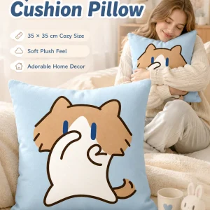 Cute Cartoon Cat Crystal Velvet Throw Pillow, Removable Washable Pillowcase, Soft Sofa Cushion for Bedroom Living Room
