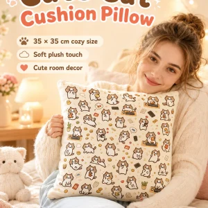 Cute Cartoon Cat Print Throw Pillow Cover, Square Decorative Cushion Case, Soft Pillowcase for Dorm Sofa Bedroom