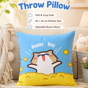 Cute Summer Beach Cartoon Cat Throw Pillow Cover, Square Decorative Cushion Case, Soft Pillowcase for Home Office Dorm