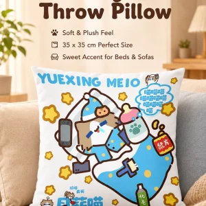 Cute Cartoon Cat Meme Double‑Sided Printed Throw Pillow, Soft Waist Cushion, Decorative Sofa Pillow for Students and Gifts