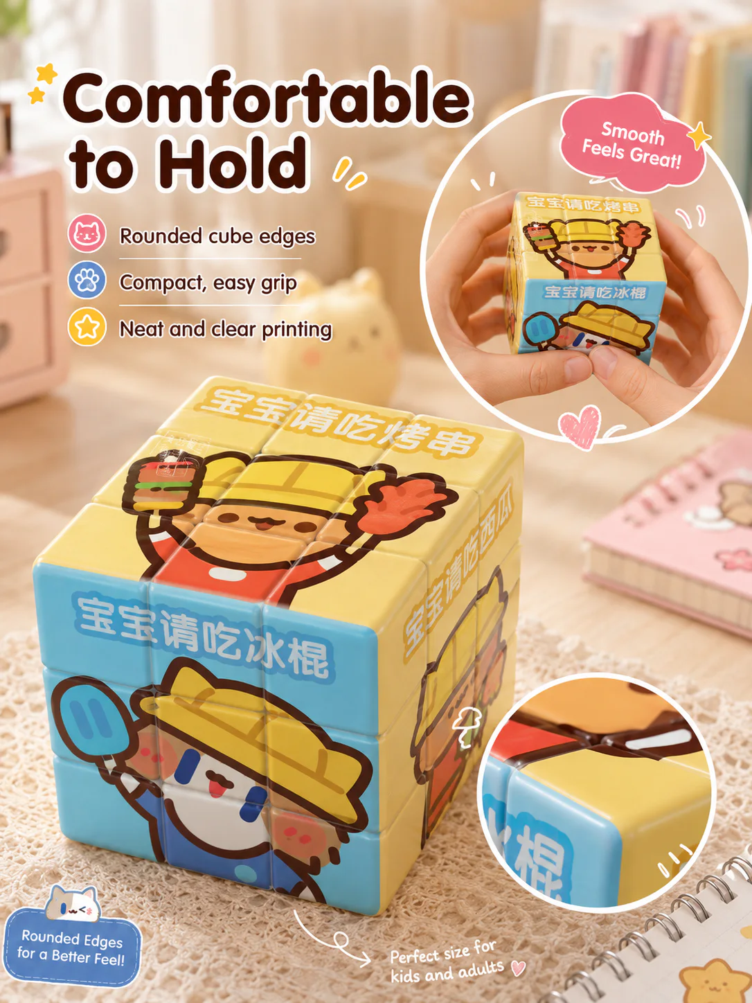 Cute Cartoon Cat 3x3 Magic Cube, Lovely IP Printed Puzzle Cube, Educational Stress Relief Toy, Creative Gift for Students