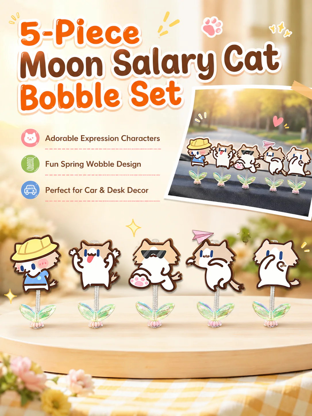 Cute Cartoon Cat Swing Car Dashboard Ornament, Lovely Wobbly Figure Decor, Car & Electric Vehicle Interior Decoration