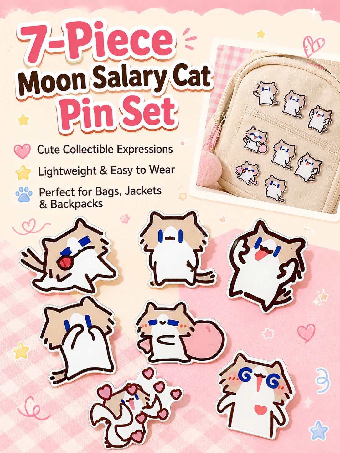 Cute Cartoon Cat Acrylic Brooch Set, Funny Meme Kitten Pins, Lovely Badge Decor for Backpack Clothes
