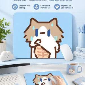 Cute Cartoon Cat Mouse Pad, Thickened Medium Size Desk Mat, Non‑Slip Rubber Mousepad for Laptop Office Student Desk